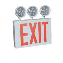 Nora NEX-751-LED/R3 - NYC Approved Steel LED Exit with Three 9W Adjustable Heads, Battery Backup, White Housing w/ Red