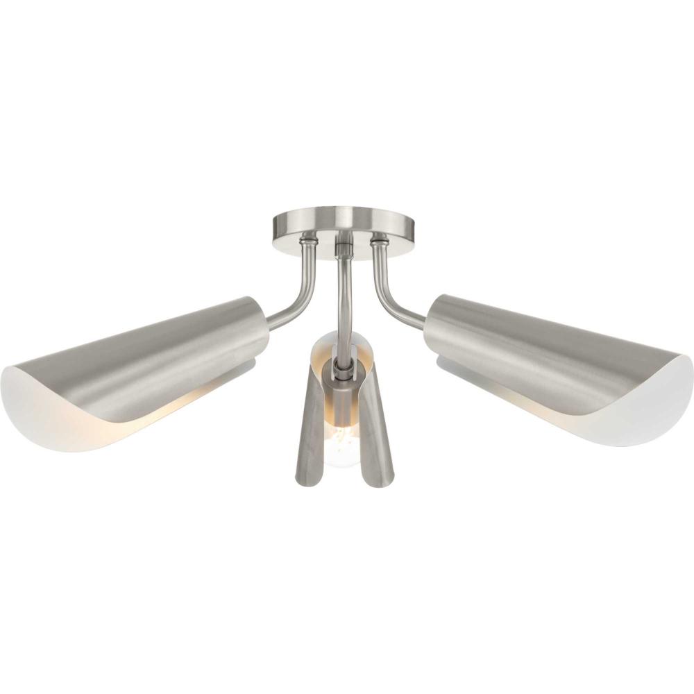 Cornett Collection 44.12 in. Three-Light Brushed Nickel Contemporary Flush Mount Light