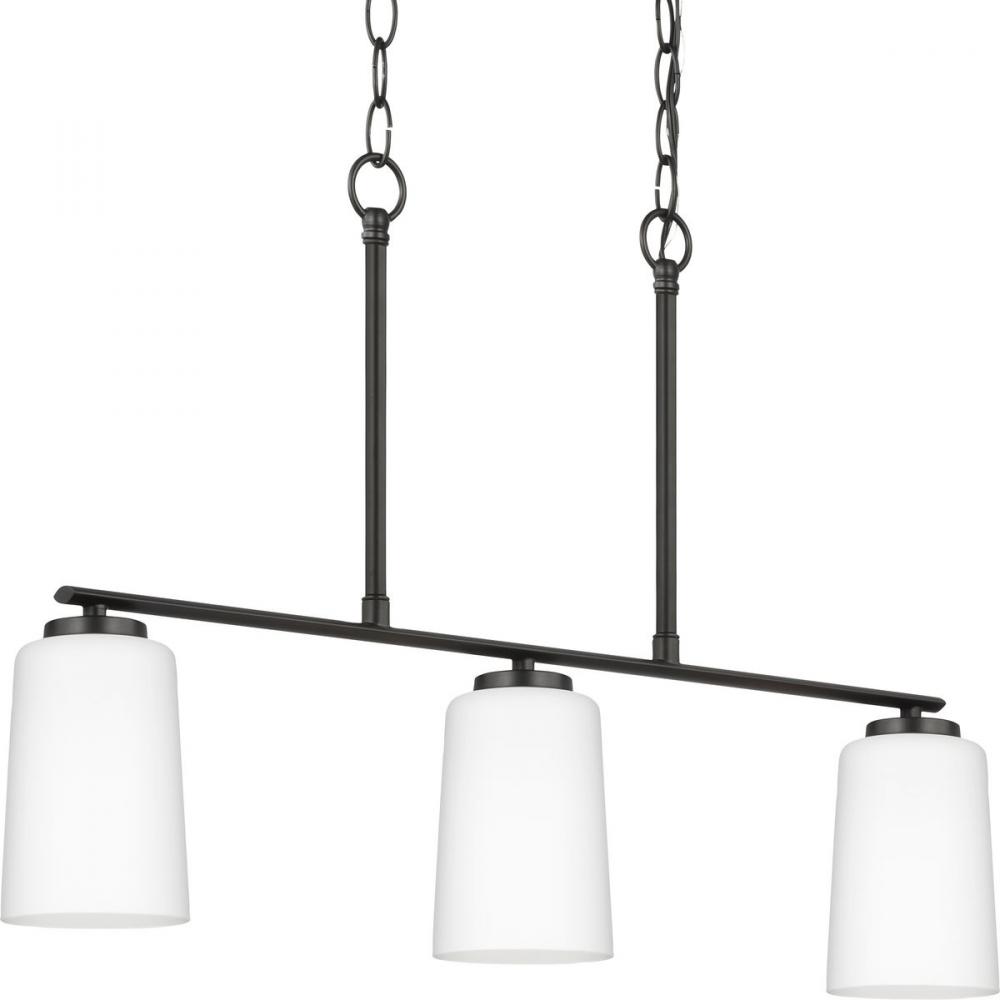 Adley Collection Three-Light Matte Black Etched White Glass New Traditional Linear Chandelier