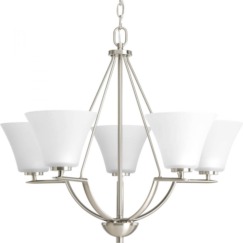 Bravo Collection Five-Light Brushed Nickel Etched Glass Modern Chandelier Light