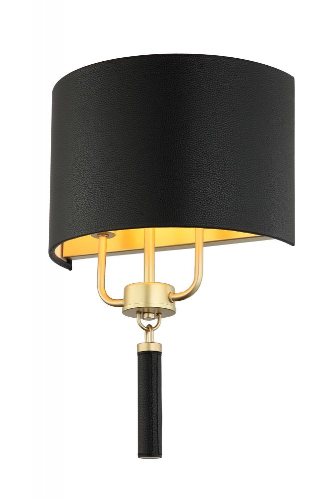 Secret Agent 2-Lt Sconce - Painted Gold/Black Leather