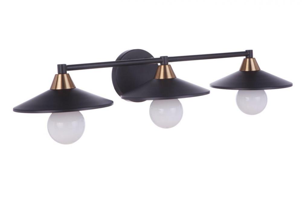 Isaac 3 Light Vanity in Flat Black/Satin Brass