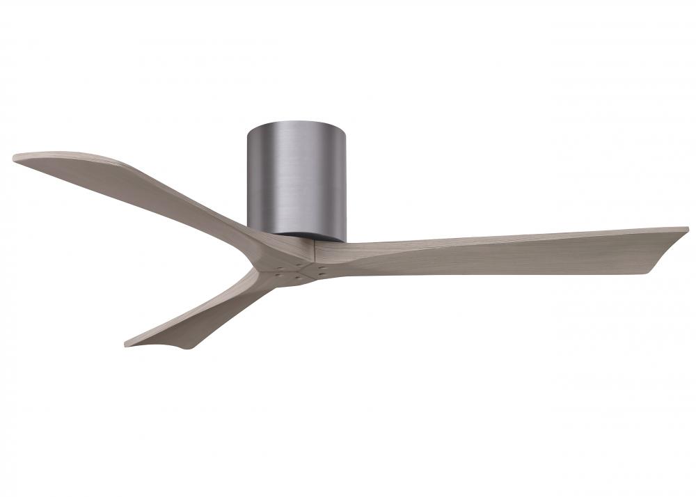 Irene-3H three-blade flush mount paddle fan in Brushed Pewter finish with 52” Gray Ash tone blad