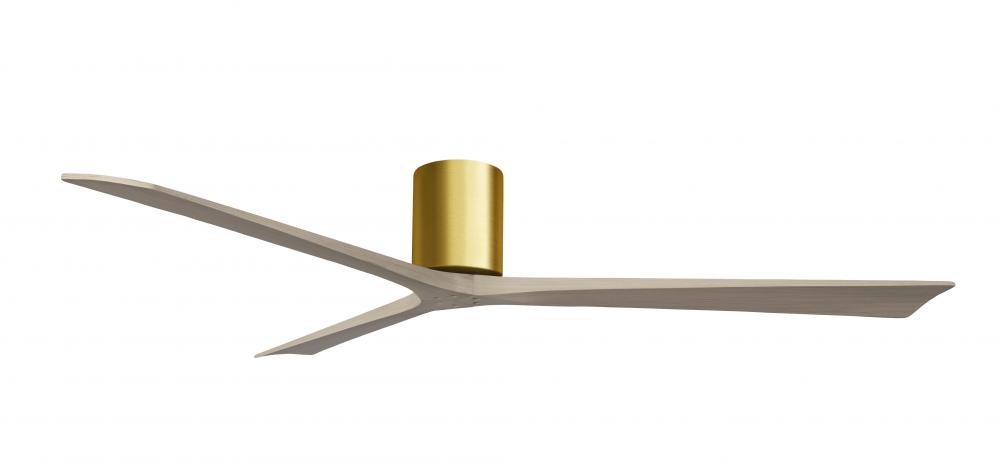 Irene-3H three-blade flush mount paddle fan in Brushed Brass finish with 72” Gray Ash tone blade