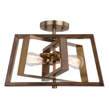 Vaxcel International C0251 - Dunning 16-in. 2 Light Semi-Flush Mount Natural Brass and Burnished Chestnut