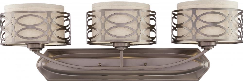 Harlow - 3 Light Vanity with Khaki Fabric Shades - Hazel Bronze Finish