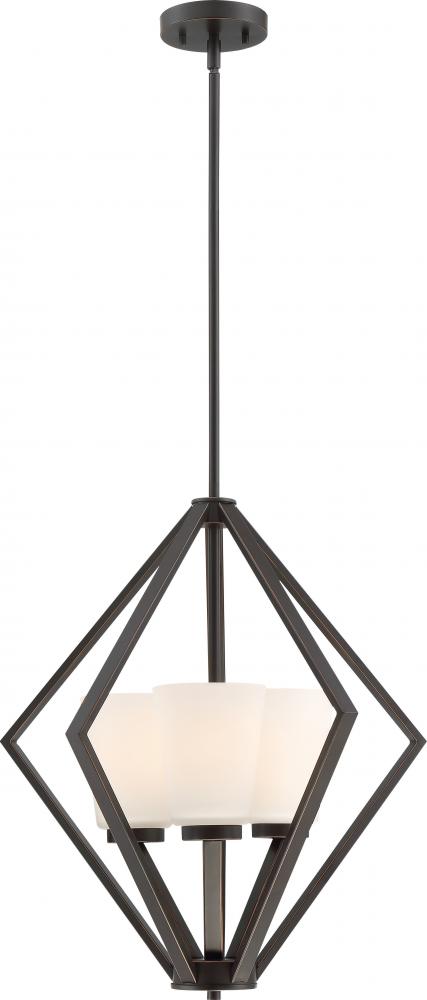 Nome - 3 Light Pendant with Satin White Glass - Mahogany Bronze Finish