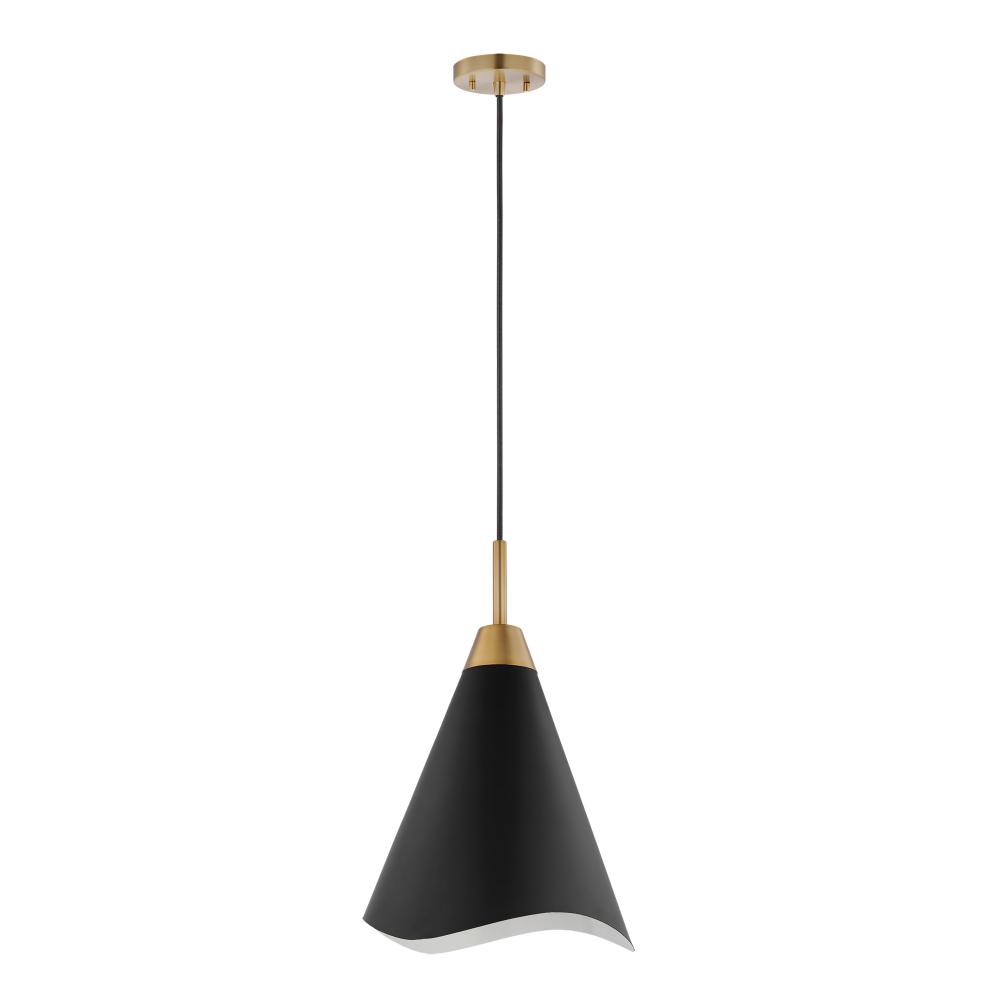 Tango; 1 Light; Medium Pendant; Matte Black with Burnished Brass