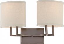 Nuvo 60/4852 - Gemini - 2 Light Vanity with Khaki Fabric Shades - Hazel Bronze Finish